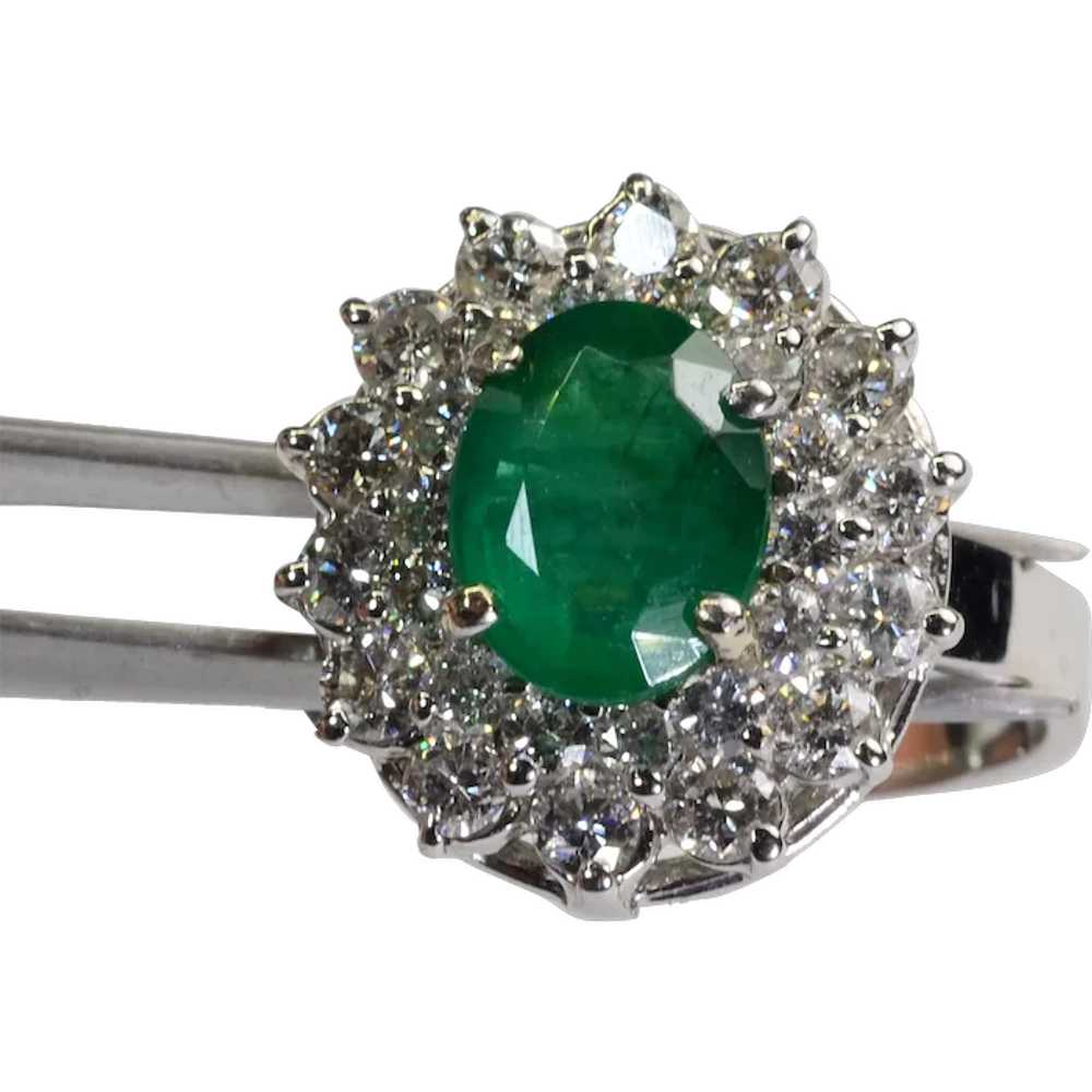 1.43CT Emerald Diamond 18k Solid Gold Ring Estate… - image 1