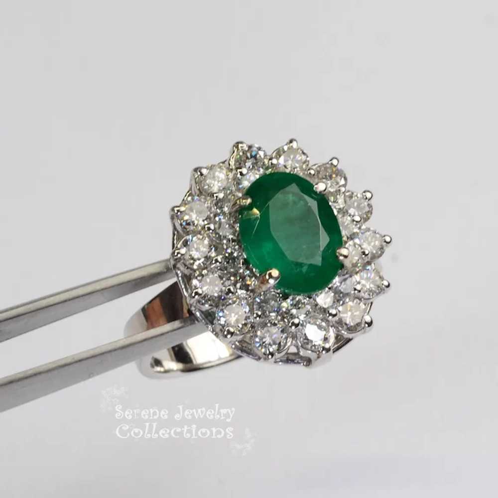 1.43CT Emerald Diamond 18k Solid Gold Ring Estate… - image 2
