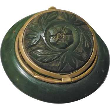 Carved Green Bakelite Compact
