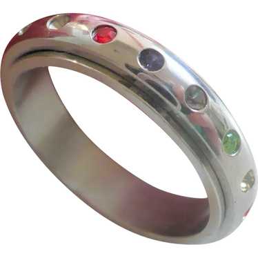 Stainless Steel Spinner Rhinestone Band Ring - image 1