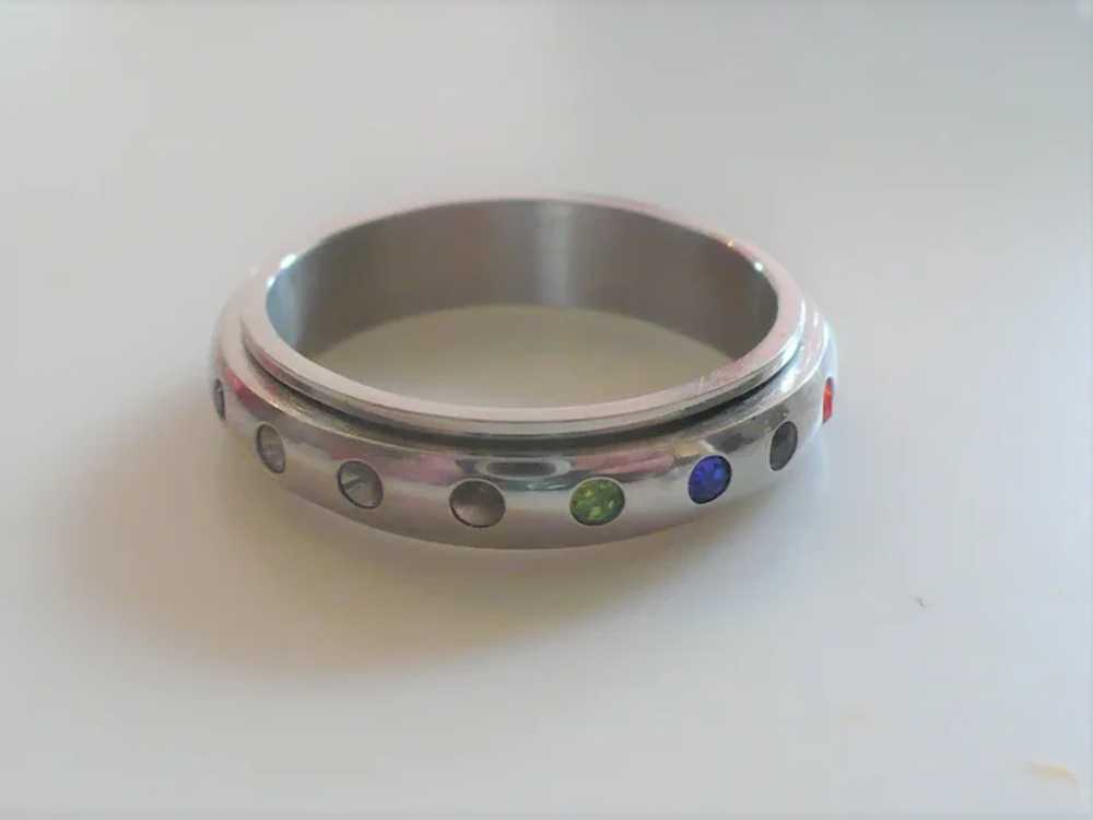 Stainless Steel Spinner Rhinestone Band Ring - image 2