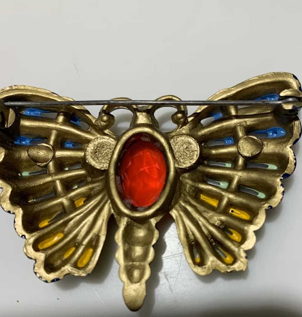 Celluloid Rhinestone Butterfly Pin - image 2