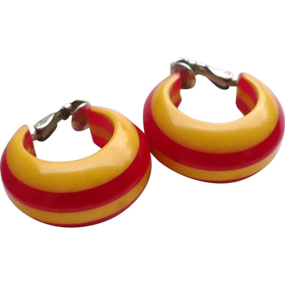 Bakelite Red Cream Earrings - image 1