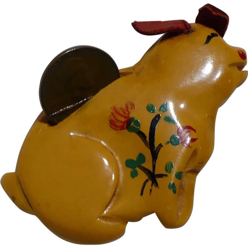 Bakelite Piggy Bank Pin - image 1