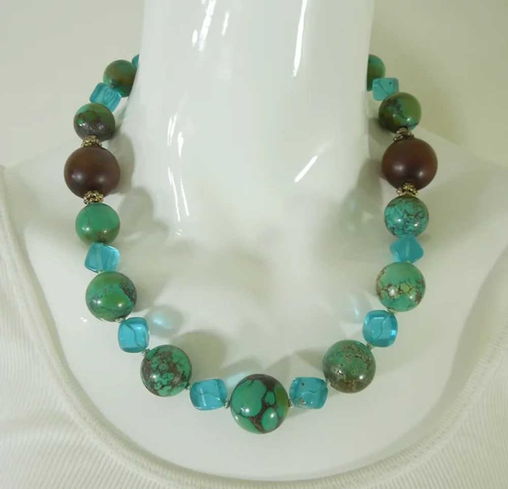 Vintage Chinese Turquoise Baltic Amber Fluorite S… - image 2