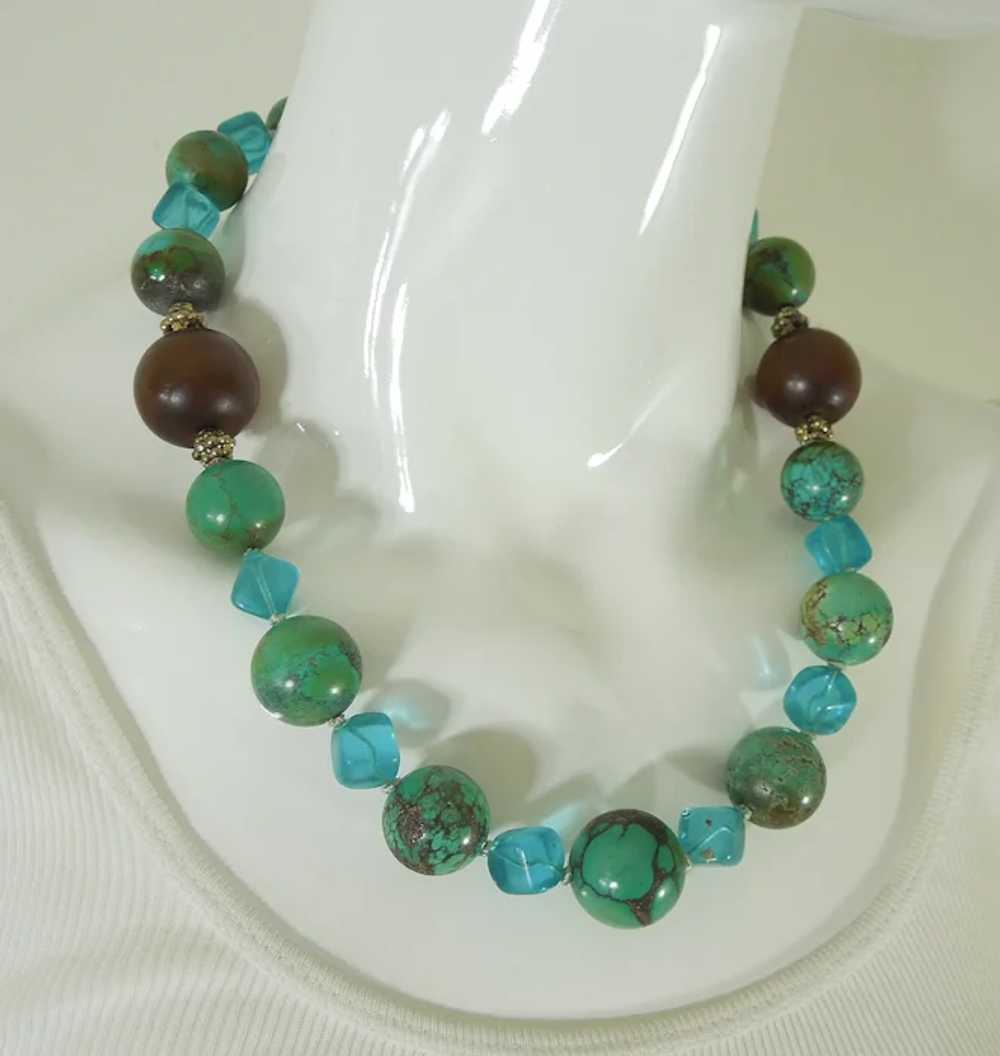 Vintage Chinese Turquoise Baltic Amber Fluorite S… - image 9