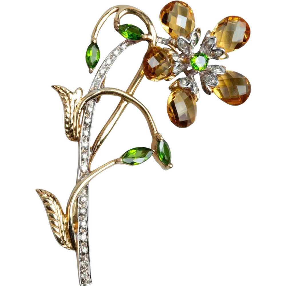 Estate 14K Two-toned Gold Flower Brooch/Pin with … - image 1
