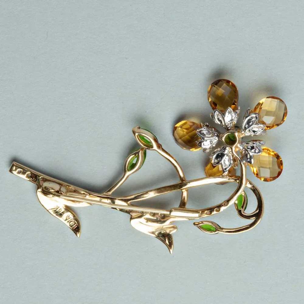 Estate 14K Two-toned Gold Flower Brooch/Pin with … - image 4