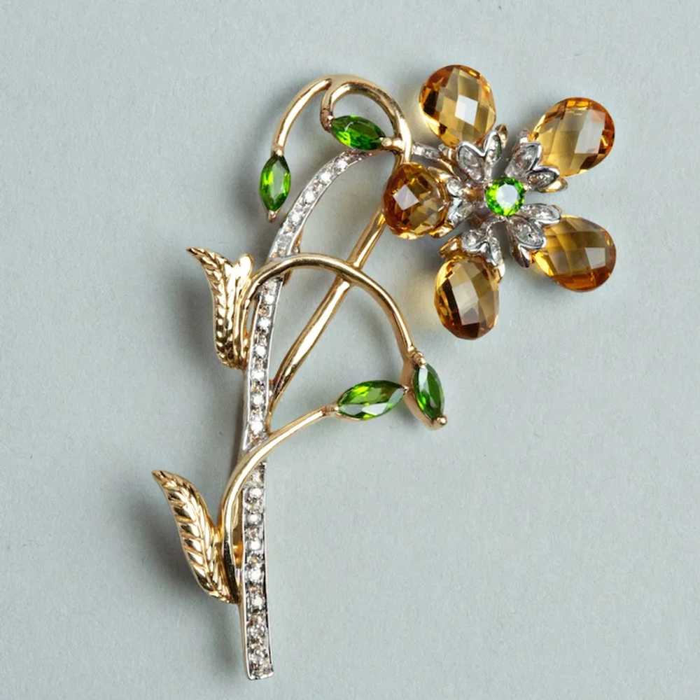 Estate 14K Two-toned Gold Flower Brooch/Pin with … - image 5