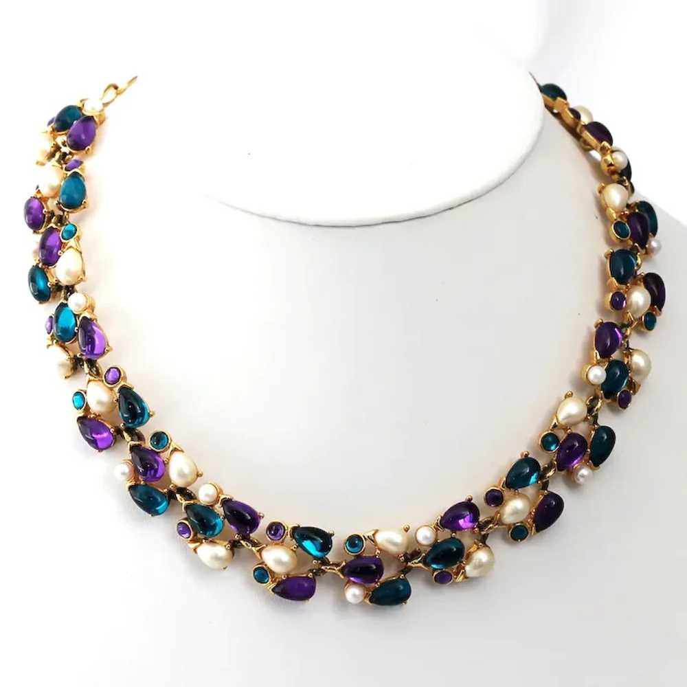 TRIFARI Set Purple, Blue Cabochons w/ Faux Pearls… - image 3