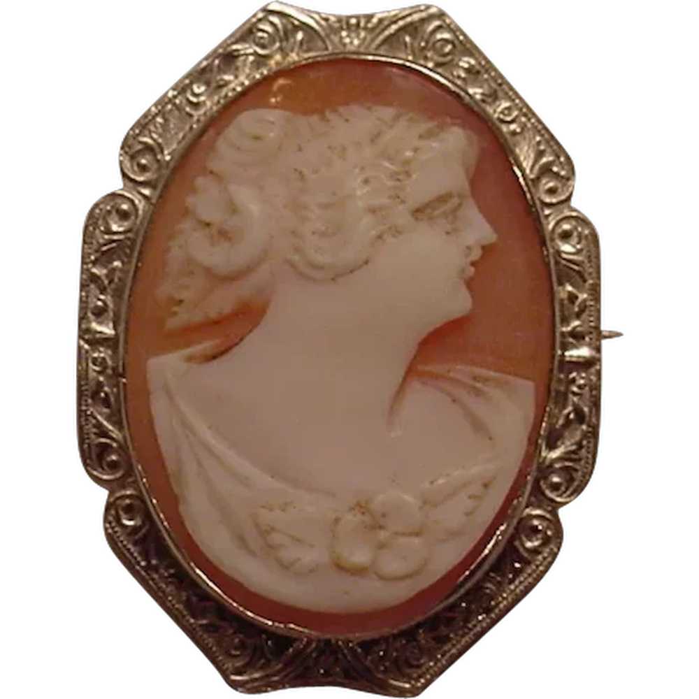 Antique Victorian 14k Cameo Brooch - image 1