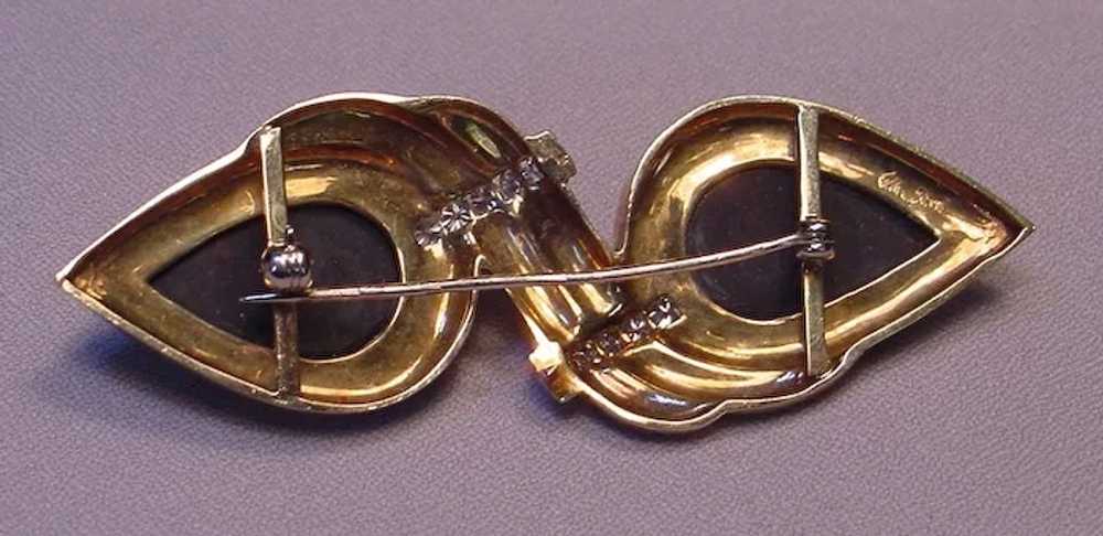 Unique Signed Designer 14k YG Diamonds Onyx Brooch - image 2