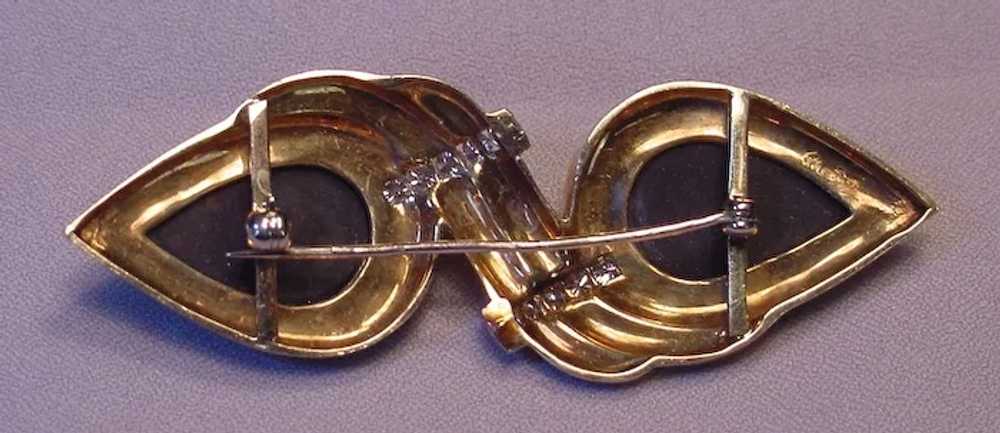 Unique Signed Designer 14k YG Diamonds Onyx Brooch - image 5