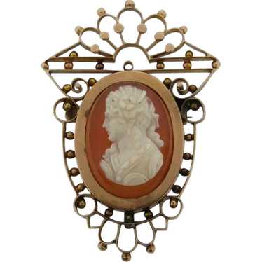 Exquisite Carved Agate Victorian Cameo 14k Gold Pe