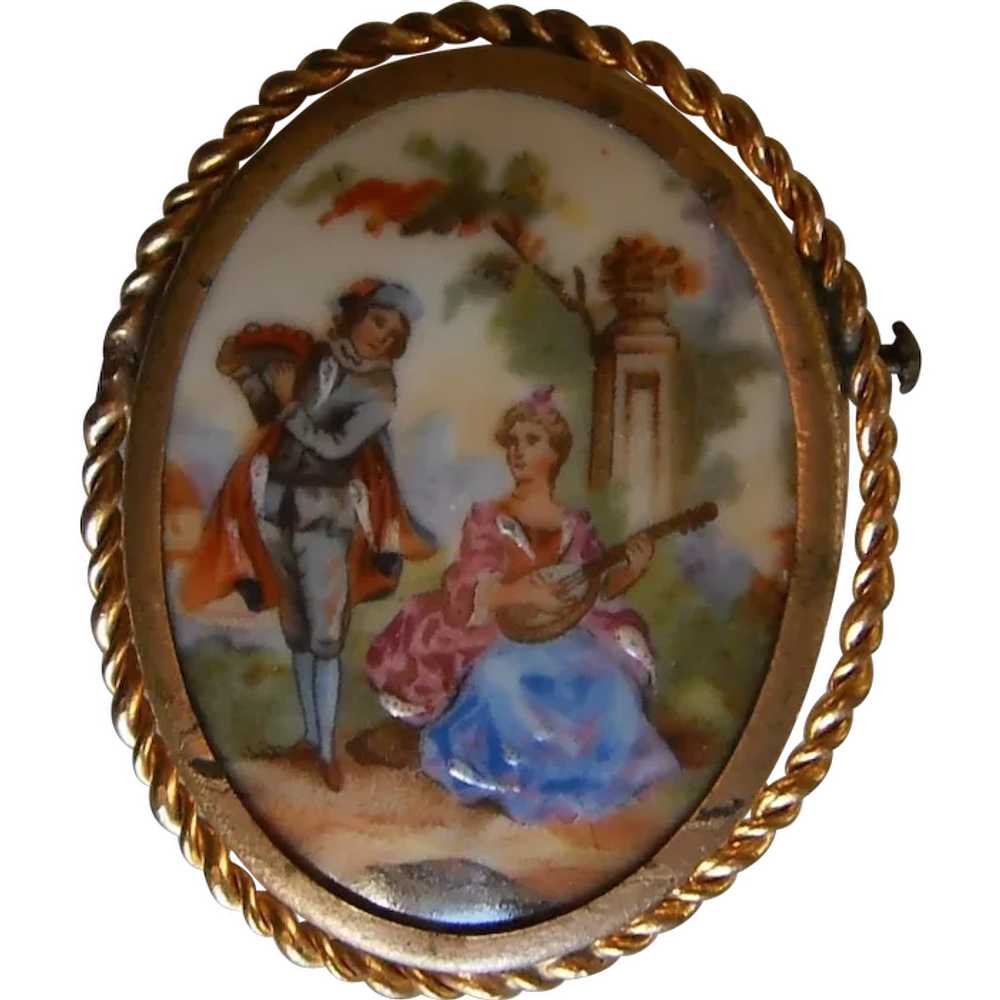 Antique Limoges Hand Painted Porcelain Brooch | R… - image 1
