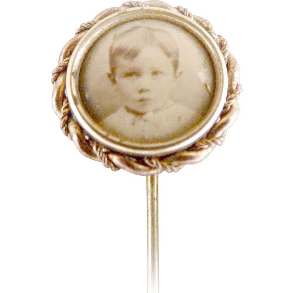 Antique photo stick pin childs picture original b… - image 1