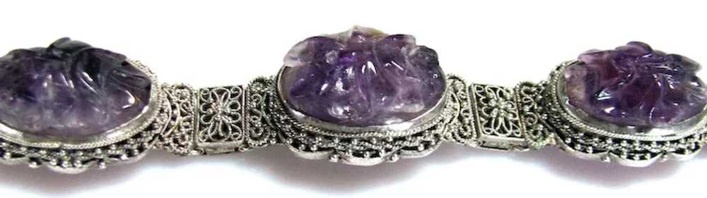 Antique, Chinese, Carved Amethyst & Sterling Silv… - image 3