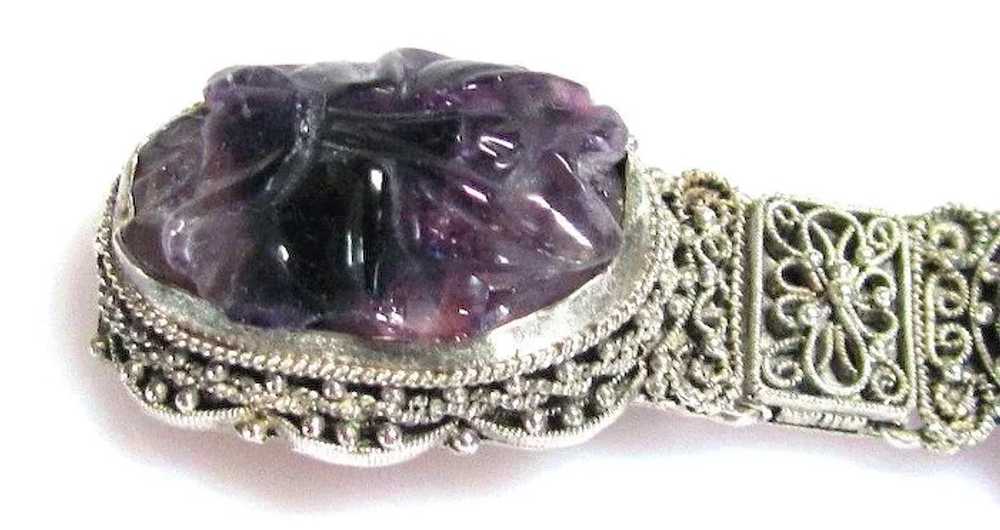 Antique, Chinese, Carved Amethyst & Sterling Silv… - image 7