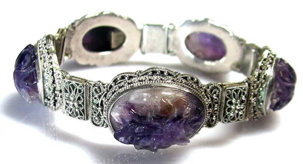 Antique, Chinese, Carved Amethyst & Sterling Silv… - image 8