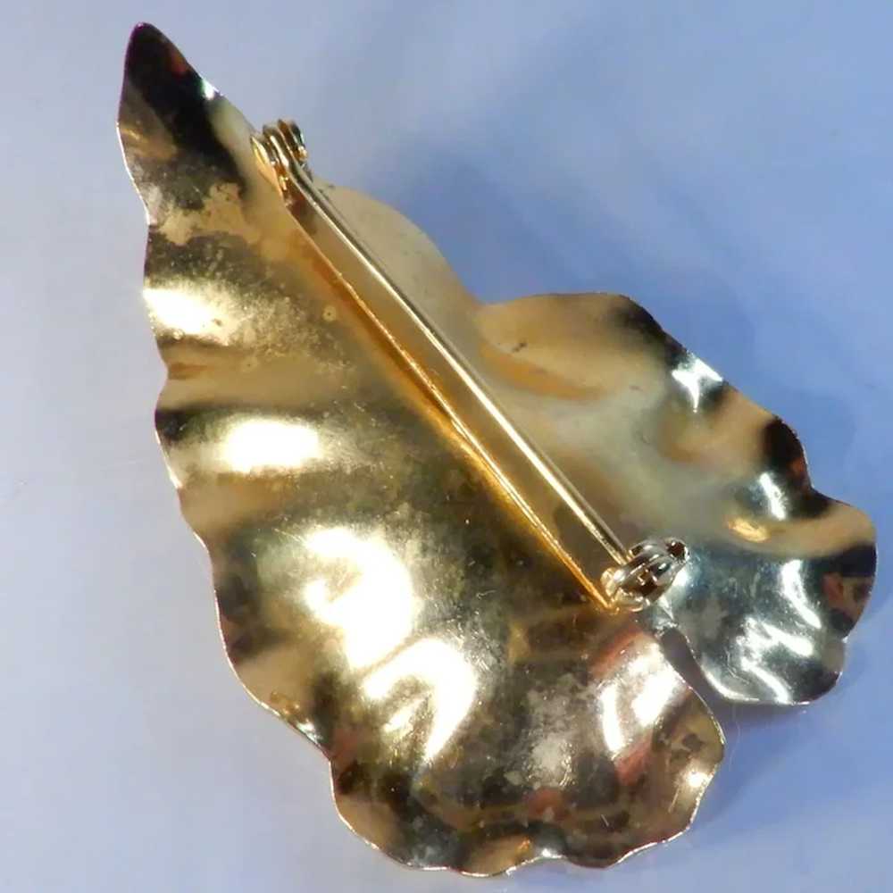 Vintage Gold Tone and Polished Stones Leaf Pin - image 6