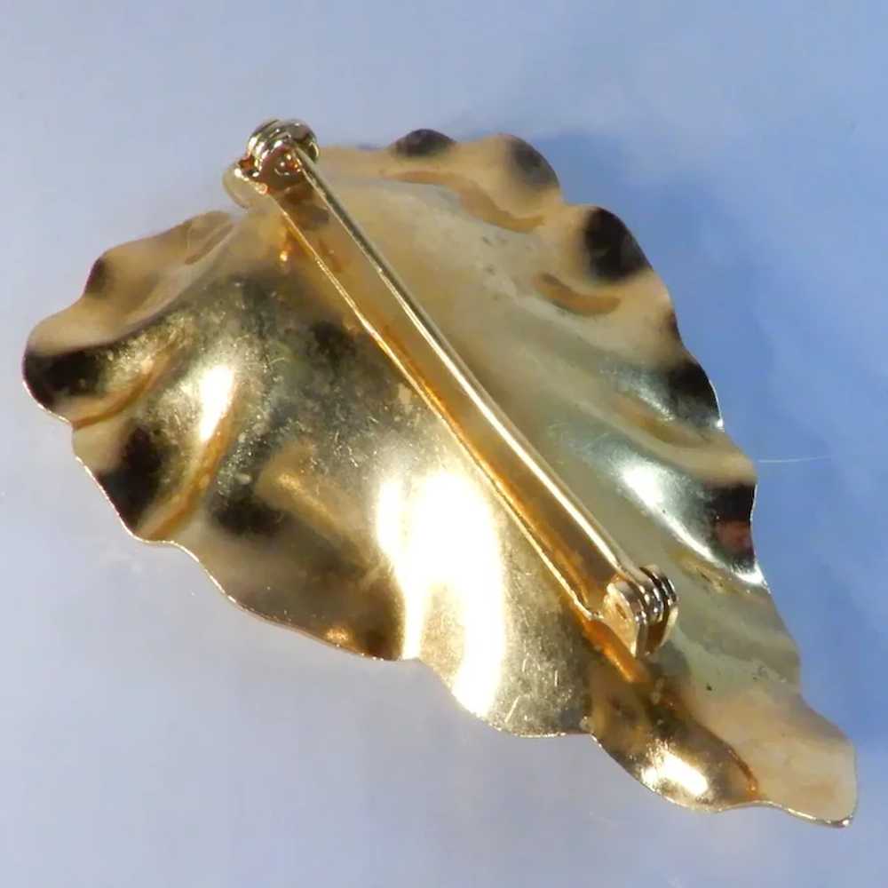 Vintage Gold Tone and Polished Stones Leaf Pin - image 7