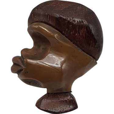 Stylized Wood and Copper Figural Profile of an Afr