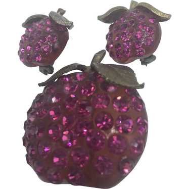 Forbidden Fruit Triple-Pin Set in Hot Pink Rhines… - image 1