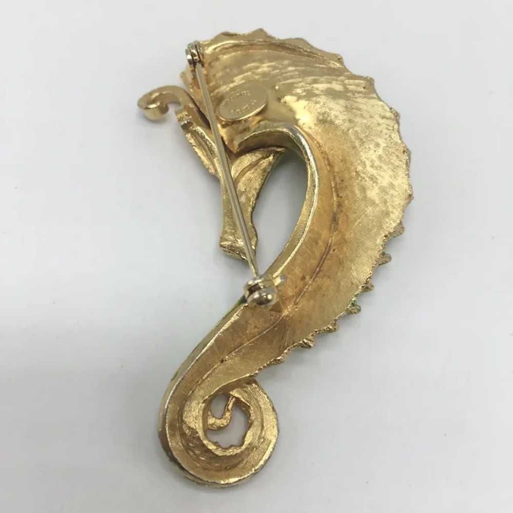 Signed Hattie Carnegie Seahorse Brooch with Green… - image 2