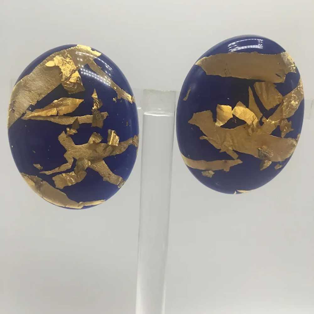 1980s Purple and Gold Foil Clip Earrings - image 2