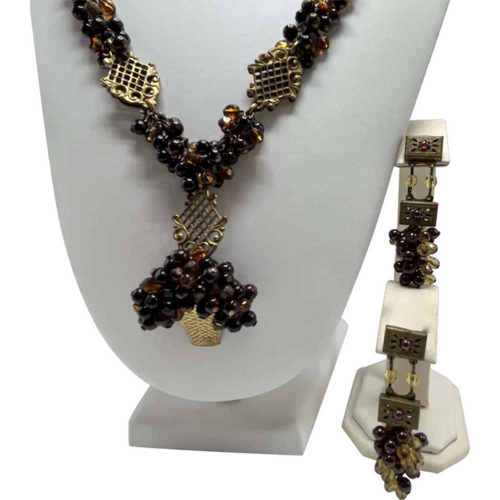 Red and Honey Garnet Cluster Necklace and Earring… - image 1