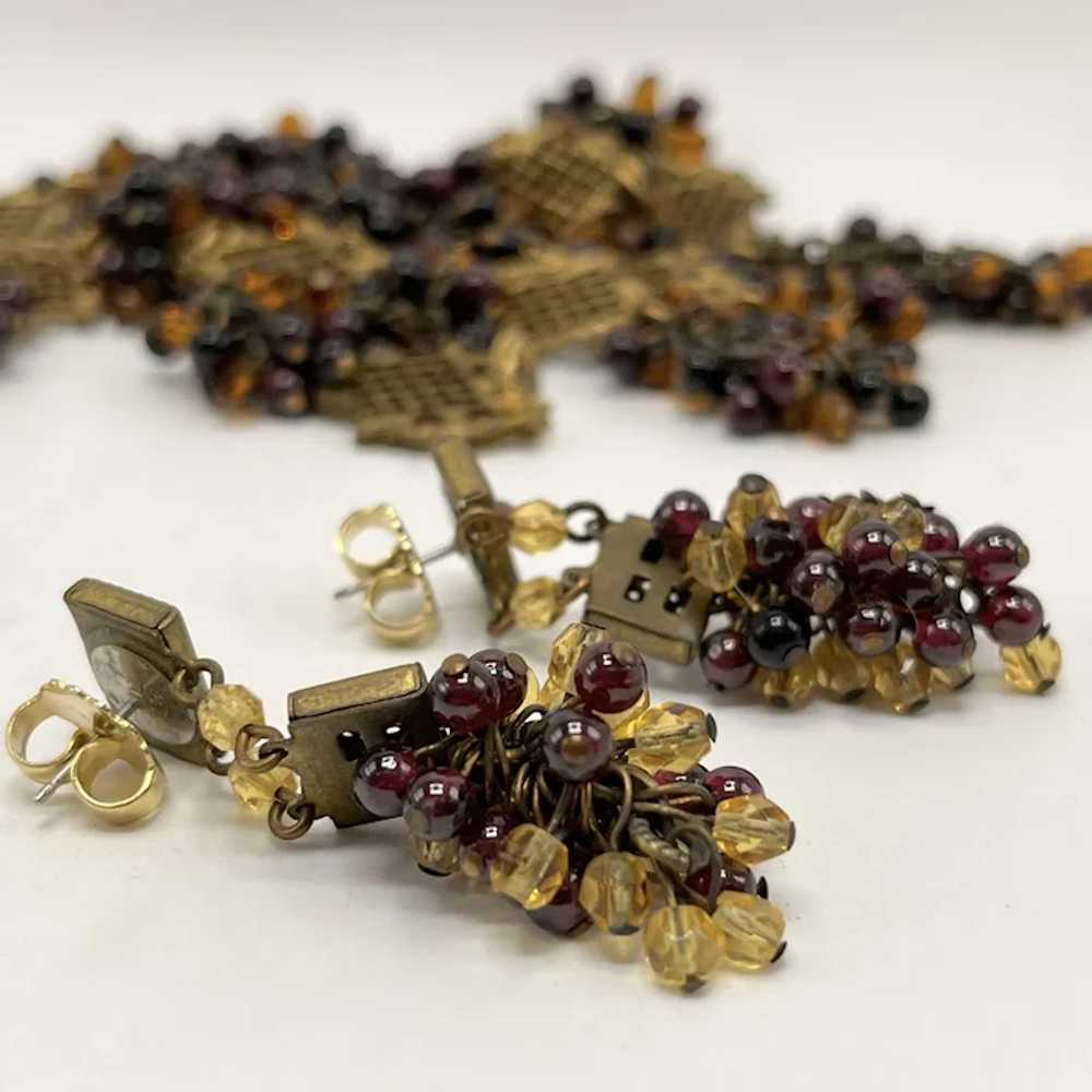 Red and Honey Garnet Cluster Necklace and Earring… - image 2