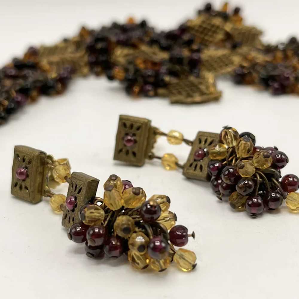 Red and Honey Garnet Cluster Necklace and Earring… - image 3