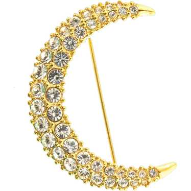 Swan SWAROVSKI Crystal Rhinestone Gold Crescent M… - image 1