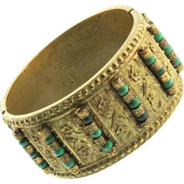 Vintage CHINESE Export Brass and Natural Turquois… - image 1