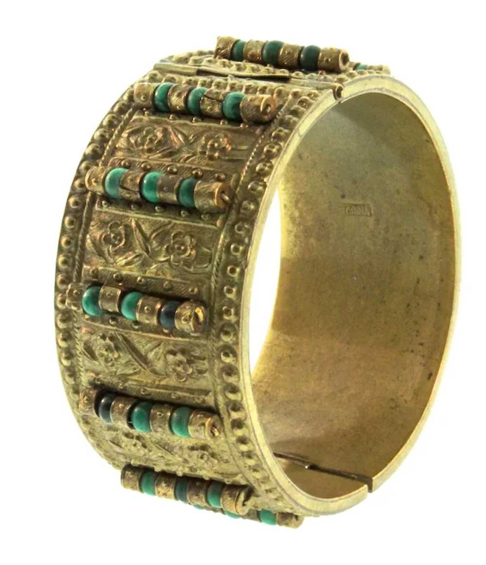 Vintage CHINESE Export Brass and Natural Turquois… - image 3
