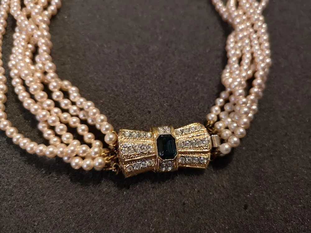 Vintage Faux-Pearl Necklace with Rhinestones - image 3