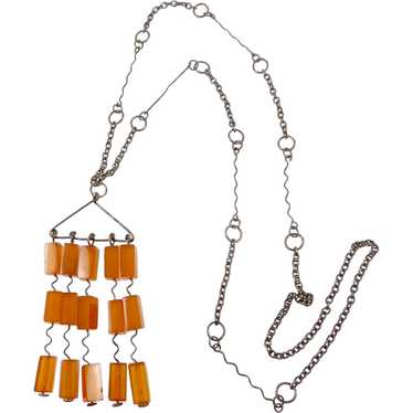 Modernist Amber and Silver Necklace from the Sovi… - image 1