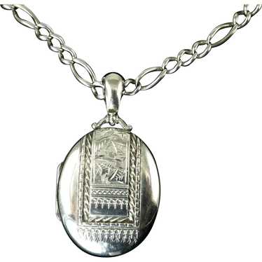 Victorian Sterling Locket on Antique Sterling Cha… - image 1