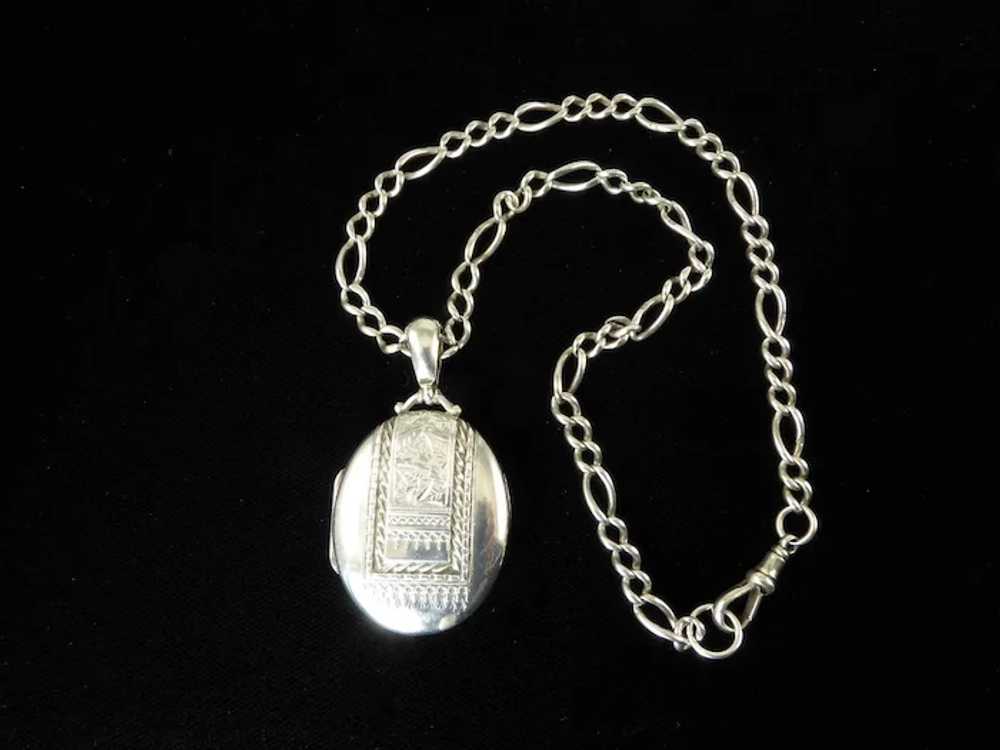 Victorian Sterling Locket on Antique Sterling Cha… - image 4