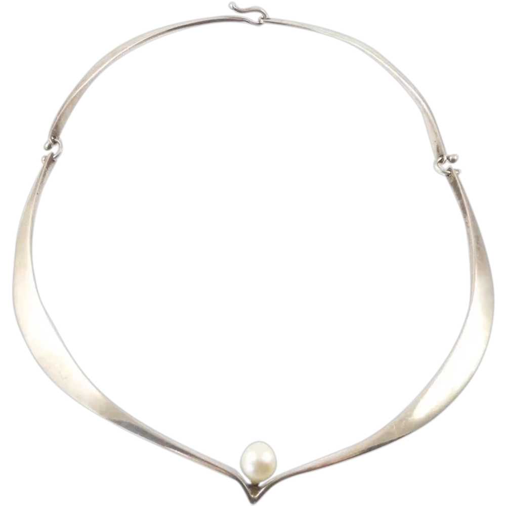 Ed Wiener Modernist Sterling Silver and Pearl Cho… - image 1