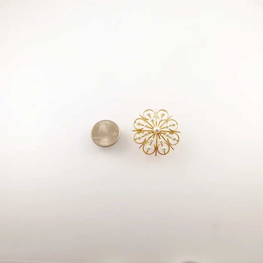 14 Karat Gold and Cultured Pearl Flower Brooch - image 2