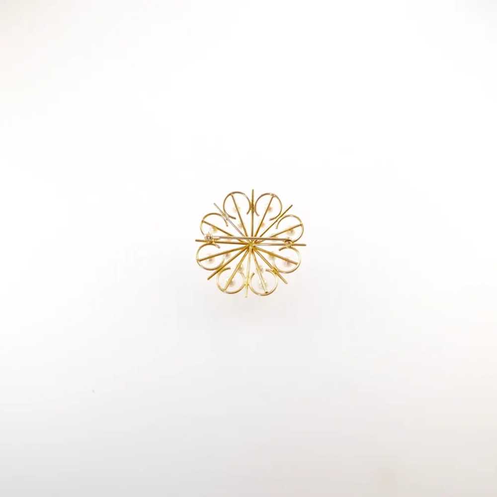 14 Karat Gold and Cultured Pearl Flower Brooch - image 3