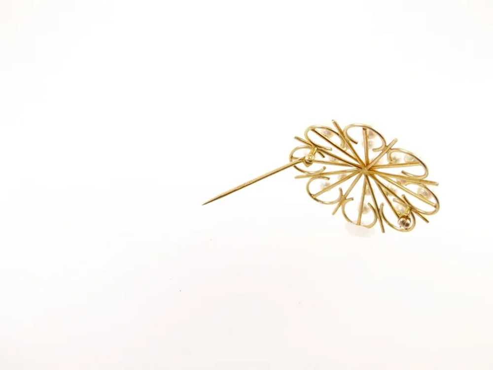 14 Karat Gold and Cultured Pearl Flower Brooch - image 4