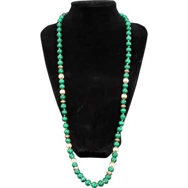 Vintage 27 in Malachite and Gilt Bead Necklace 19… - image 1