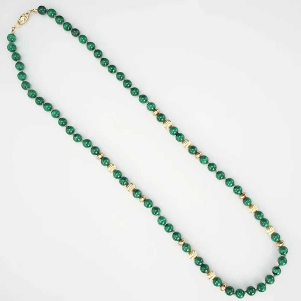 Vintage 27 in Malachite and Gilt Bead Necklace 19… - image 2