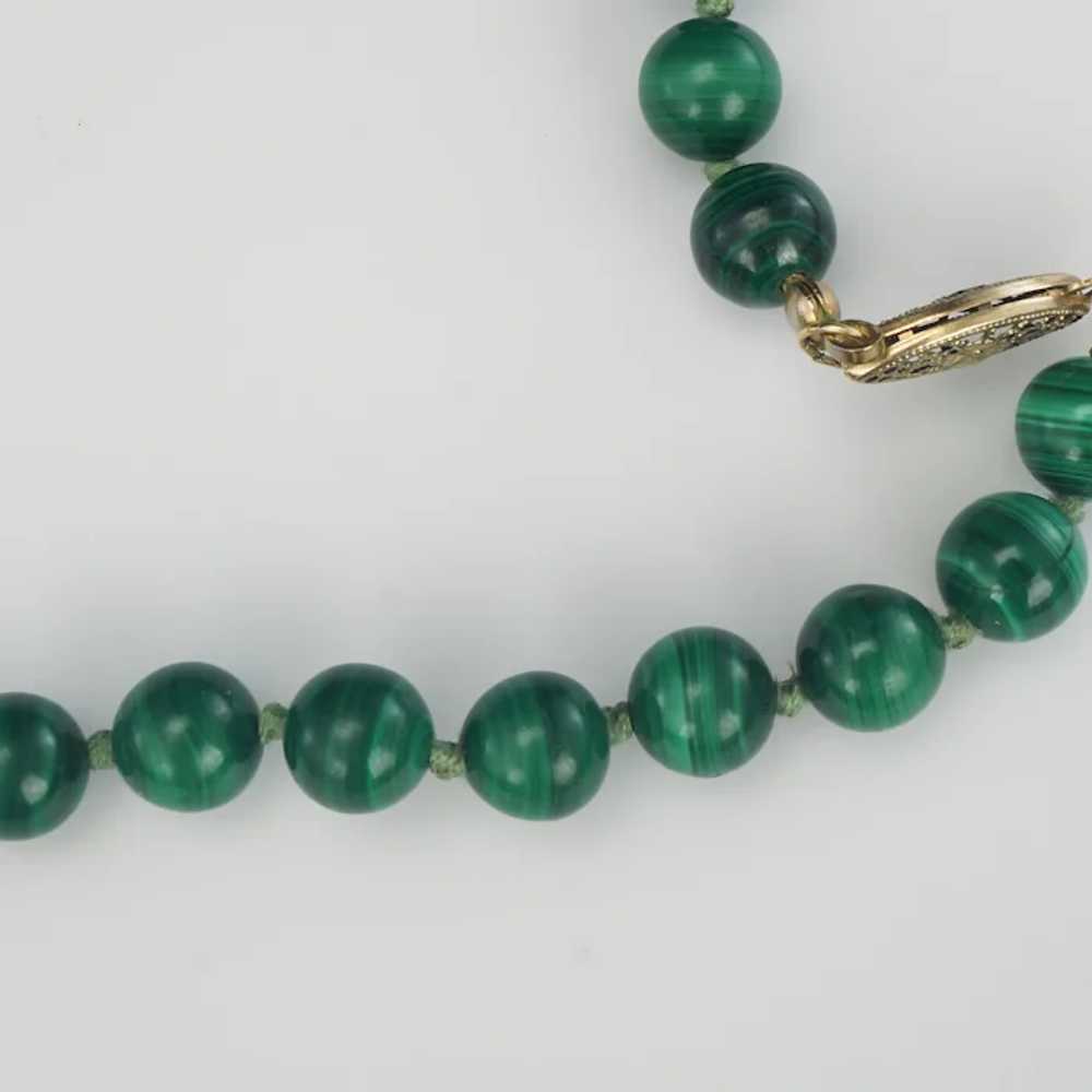 Vintage 27 in Malachite and Gilt Bead Necklace 19… - image 4
