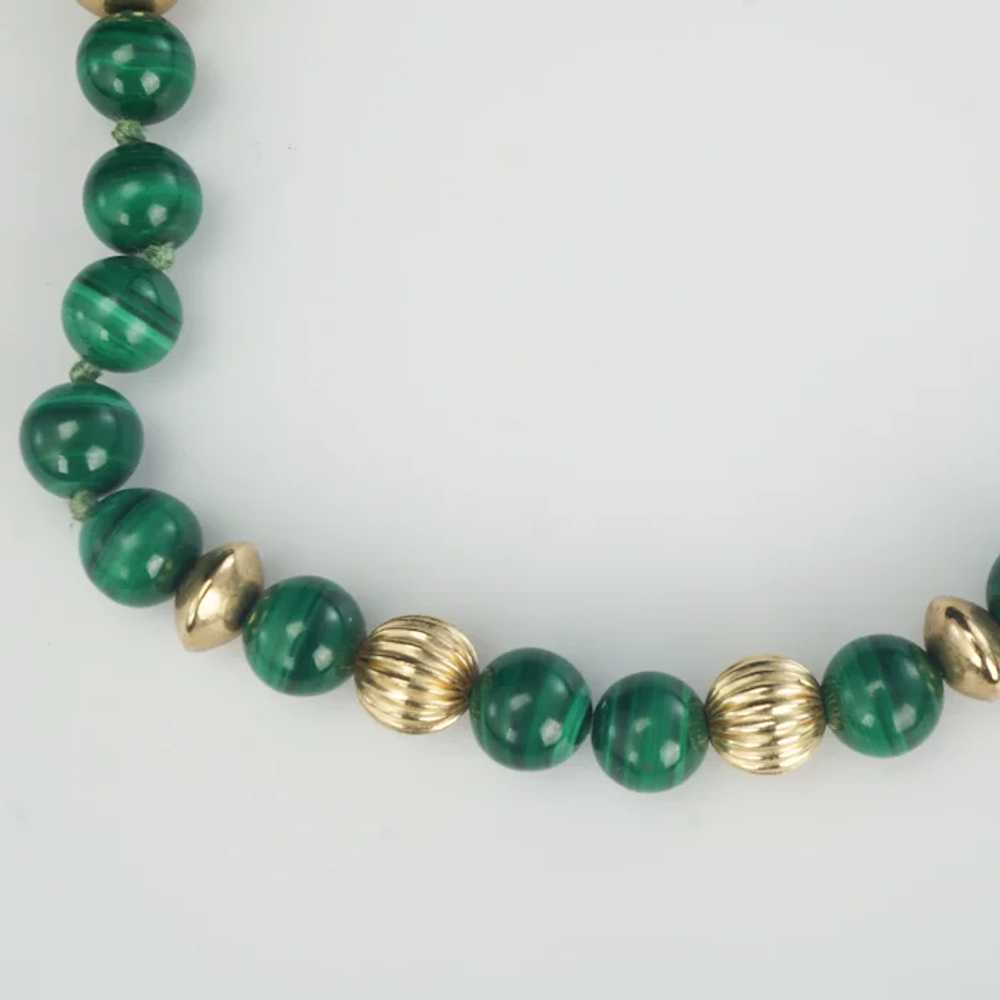 Vintage 27 in Malachite and Gilt Bead Necklace 19… - image 5