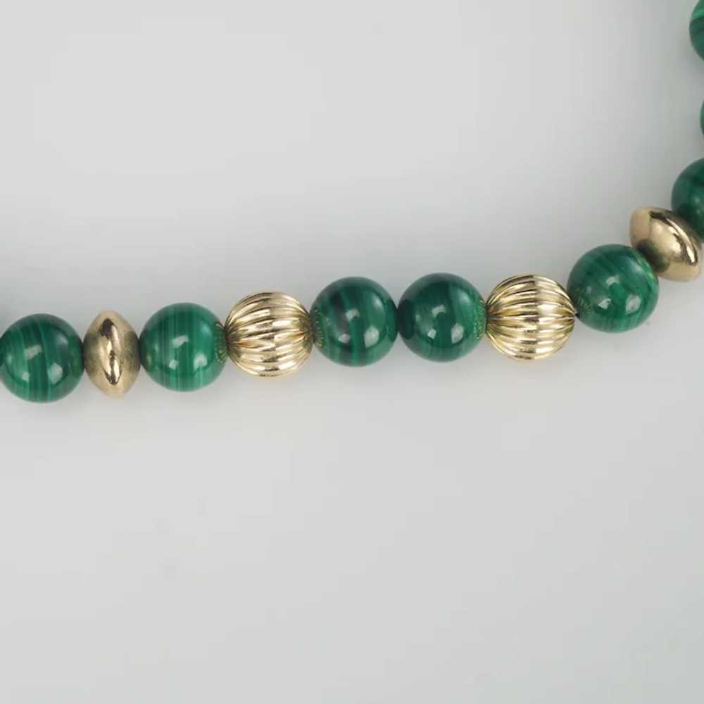 Vintage 27 in Malachite and Gilt Bead Necklace 19… - image 6