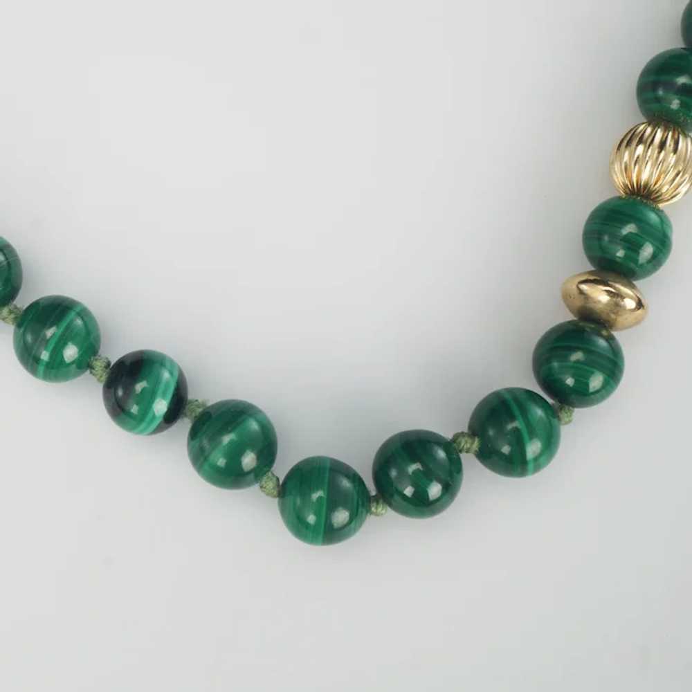 Vintage 27 in Malachite and Gilt Bead Necklace 19… - image 7
