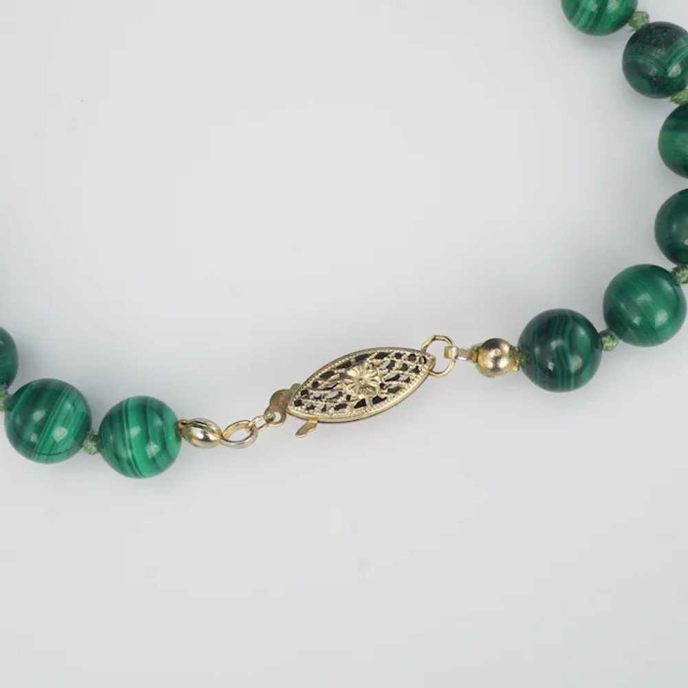 Vintage 27 in Malachite and Gilt Bead Necklace 19… - image 8